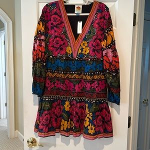 Farm Rio long sleeve v neck mini dress